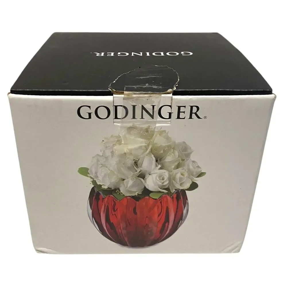 New in Box GODINGER Red Crystal Votive Holder with bonus tealight candle Vase